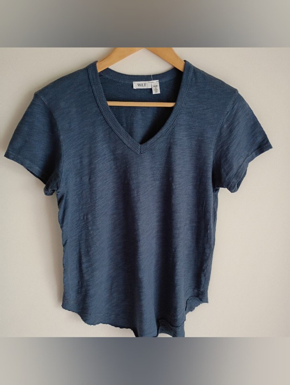 Wilt Slub Top Jersey Short Sleeve Women Asymmetrical Raw Hem Made in USA Preppy